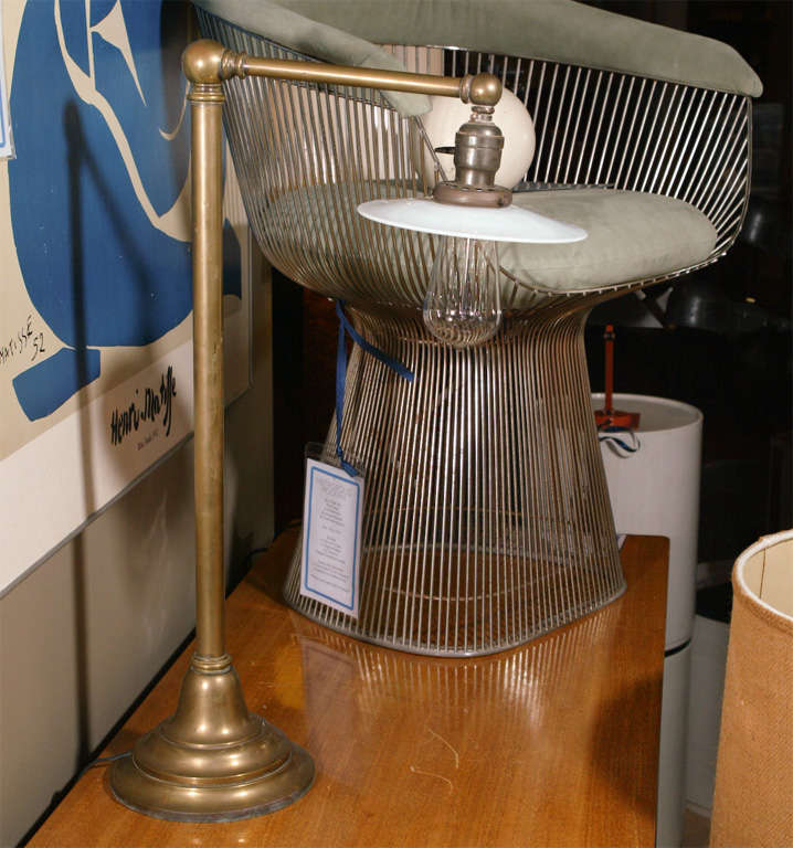 Vintage Brass Library Lamp with Milk Glass Shade